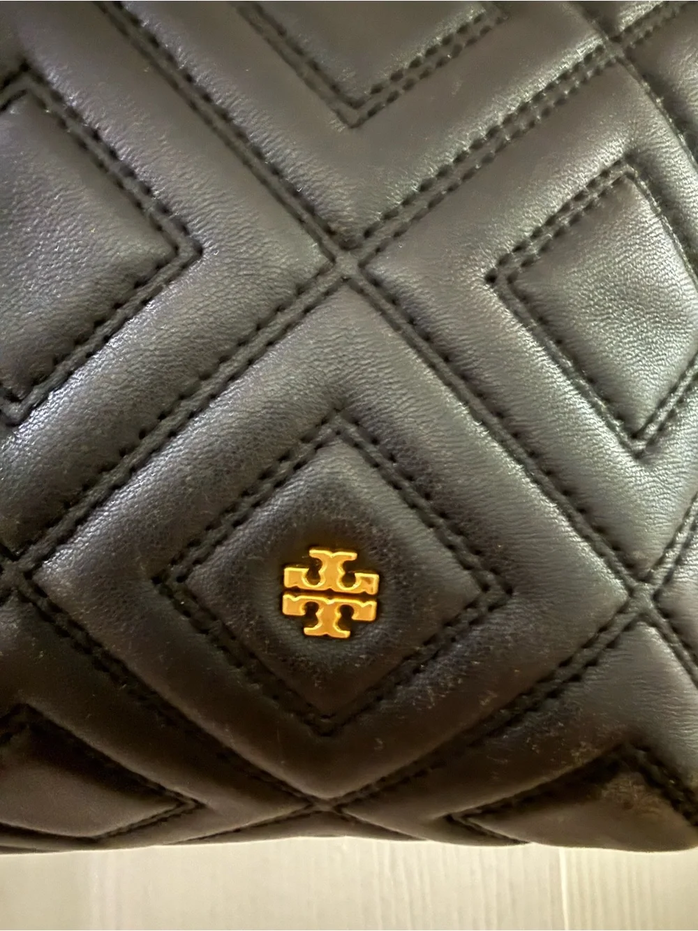 Tory Burch Black Quilted Leather Tote with Gold Chain Straps